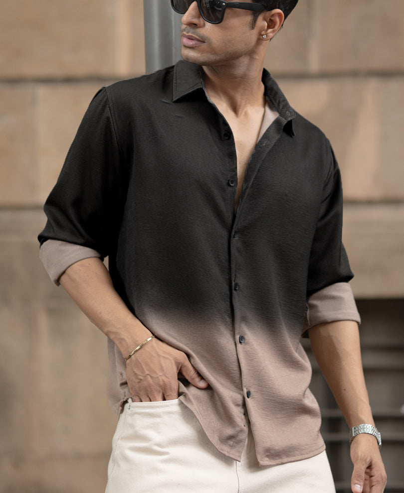 Brown Ombre Satin Shirt.