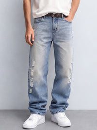 Mid Blue Baggy Distressed Jeans