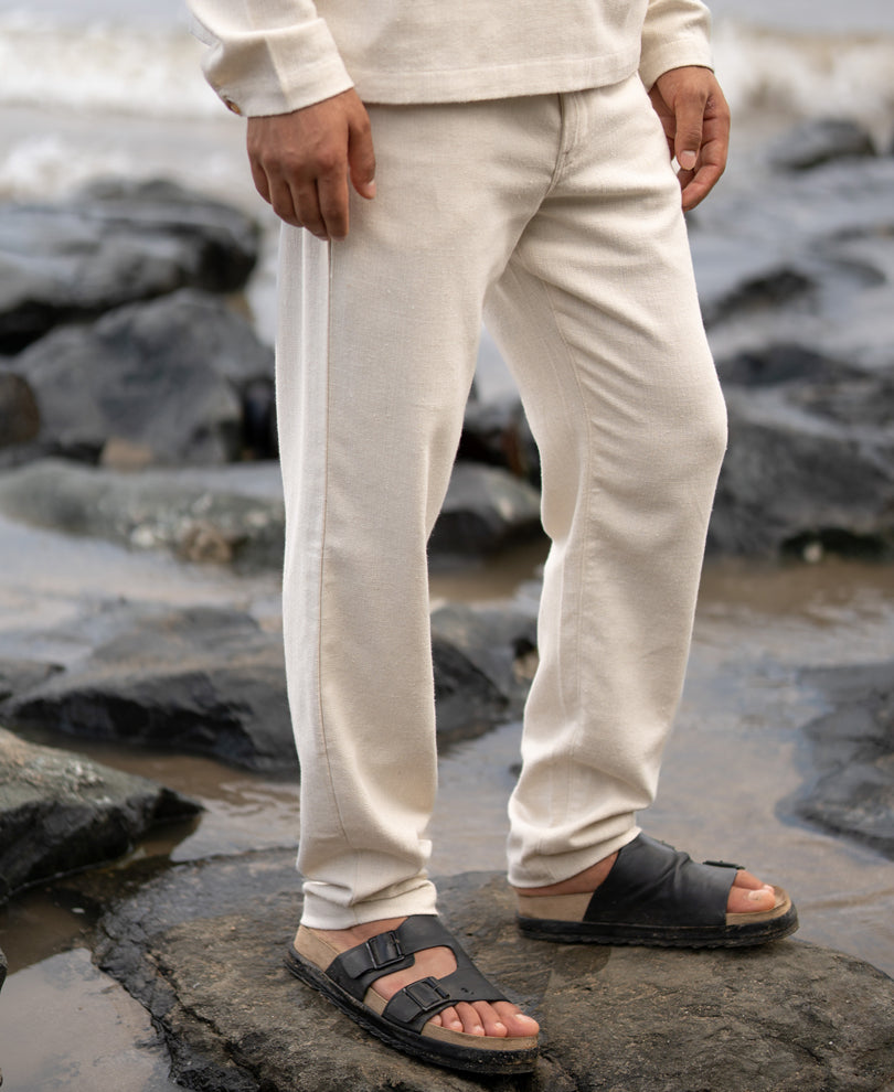Cream Structured Cotton Trouser.