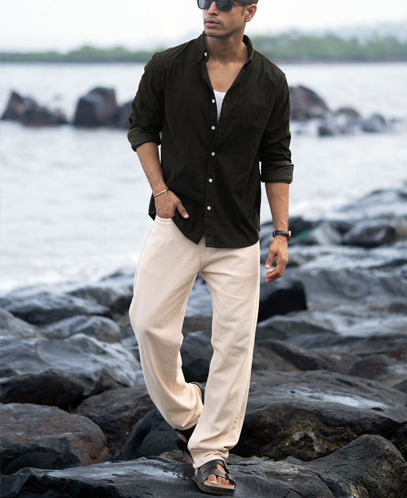 Dark Olive Corduroy Shirt 100% Cotton