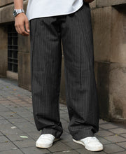 Grey Striped Pleated Korean Pants