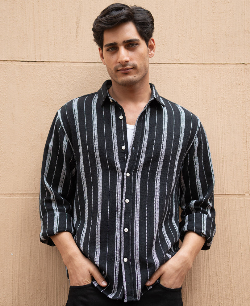 Black Structured Stripe Shirt.