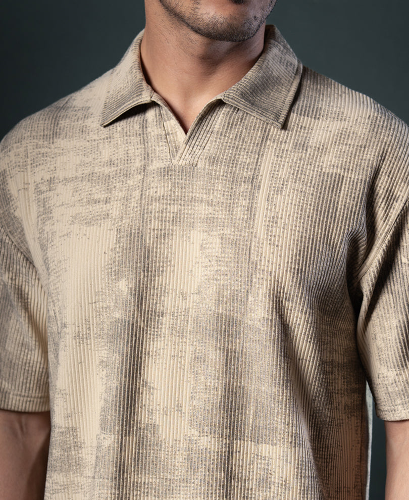 Beige Grunge Print T-Shirt.