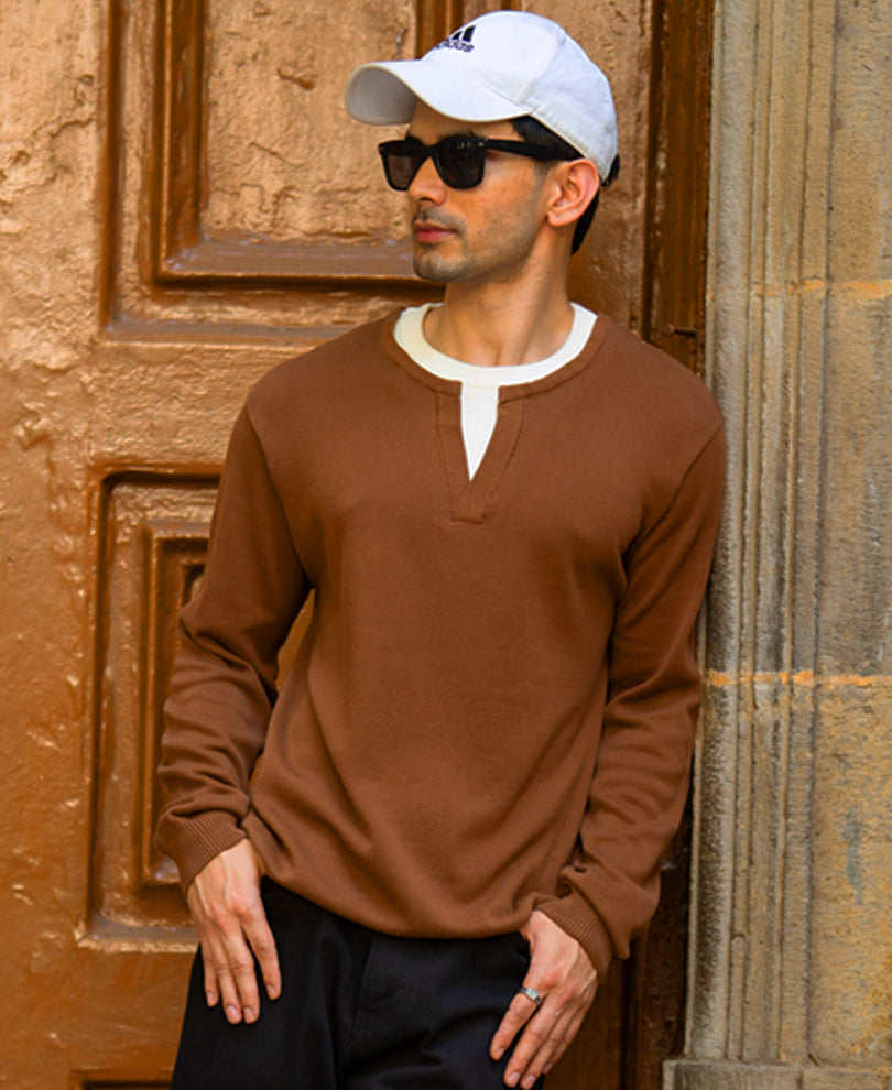 Brown Contract Double Neck T-Shirt 100% Cotton