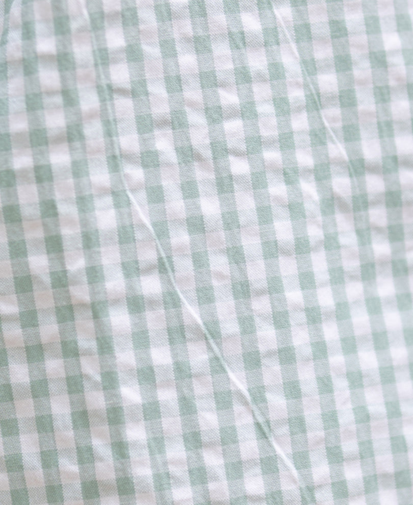Green Embroidered Seersucker Check Shirt 100% Cotton
