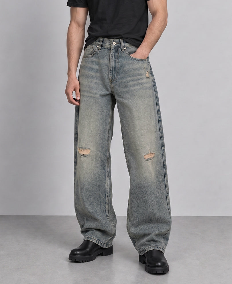 Tinted Blue Distressed Baggy Jeans