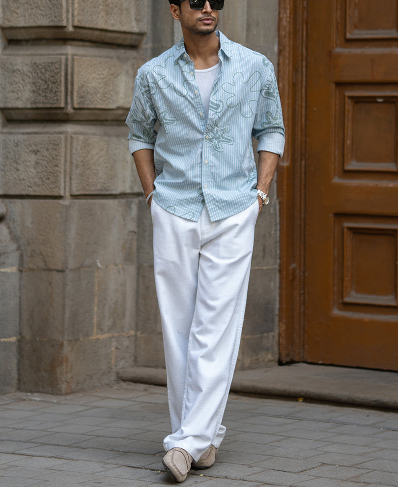 Blue Stripe Abstract Print Shirt.
