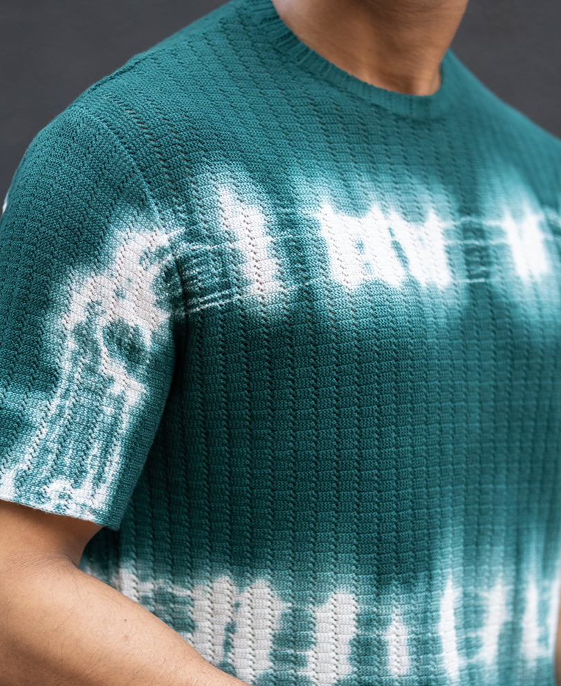 Dark Green Tie Dye Knit T-Shirt.