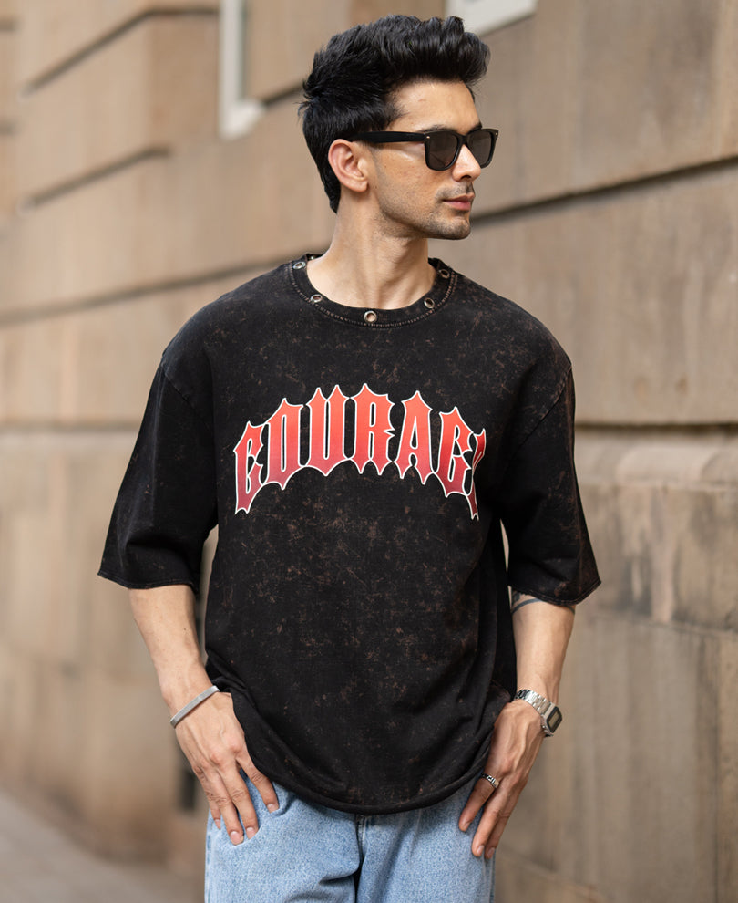 Black Washed Graphic T-Shirt 100% Cotton