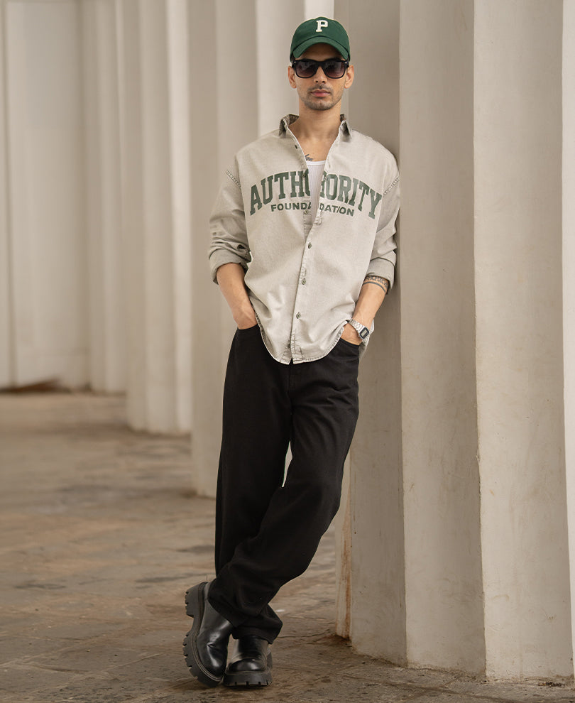 Light Green Washed Printed Shirt 100% Cotton