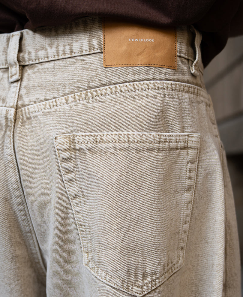 Beige Washed Barrel Fit Jeans