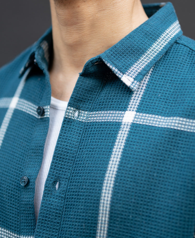 Teal Structured Checked Shirt.
