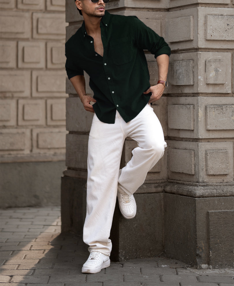 Dark Green Corduroy Buttondown Shirt.