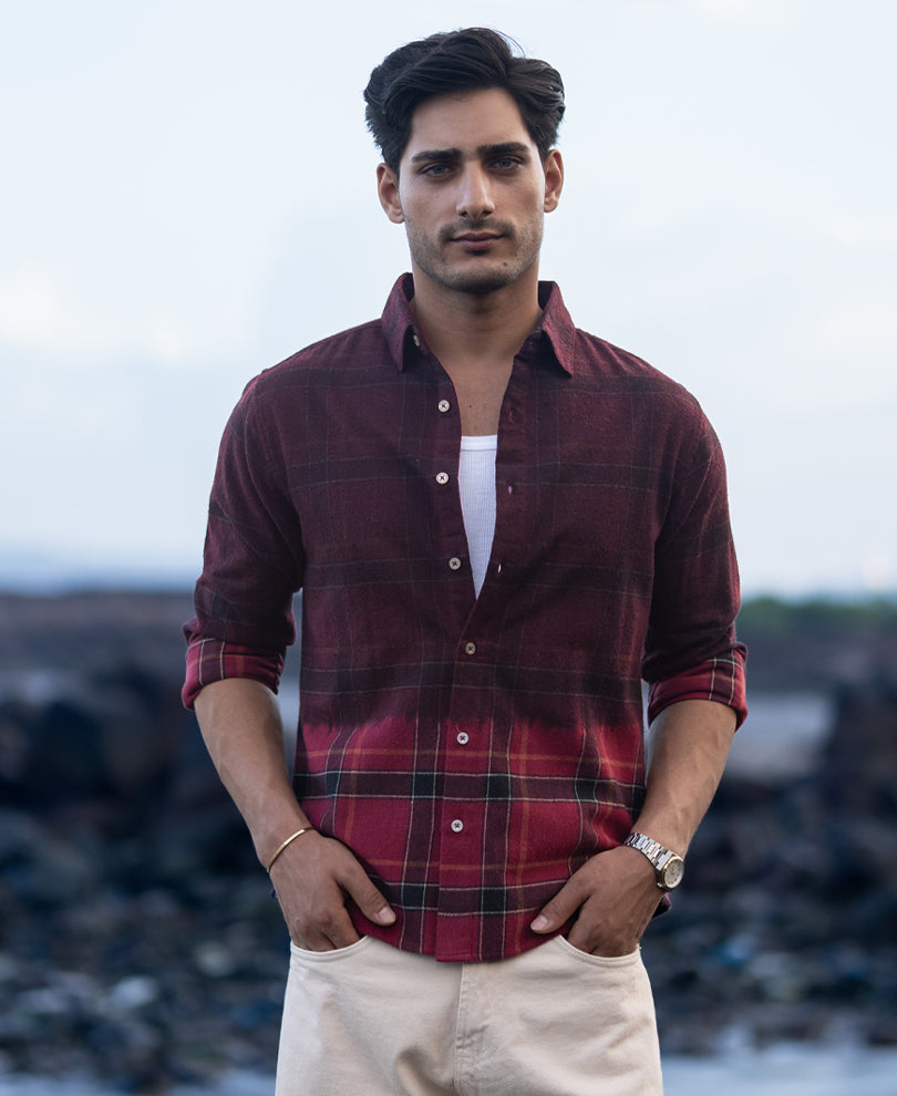 Wine Ombre Checks Shirt.