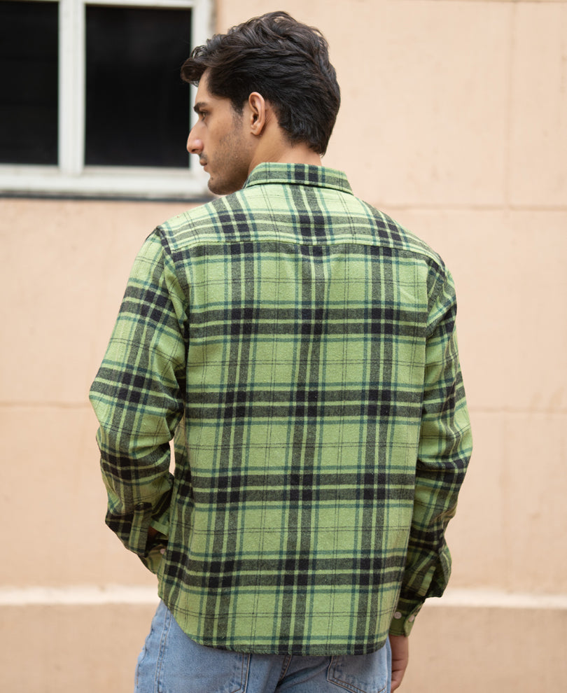 Green Brushed Checks Shirt.