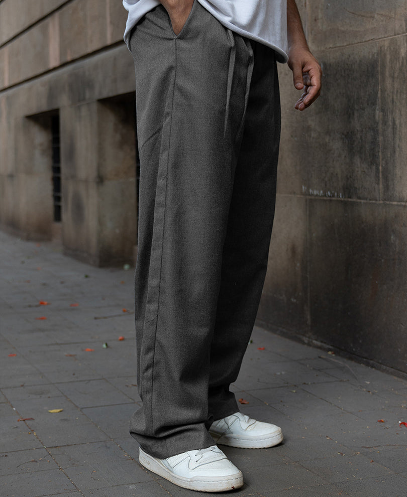 Grey Pleated Baggy Trousers