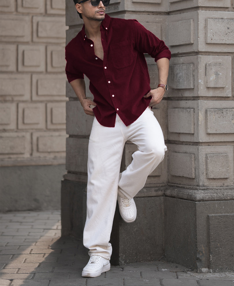 Wine Cotton Corduroy Shirt