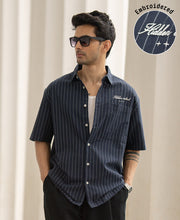 Navy Oxford Stripe Shirt 100% Cotton