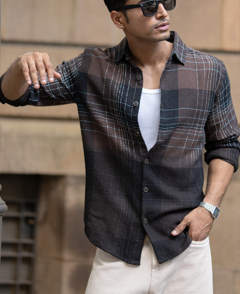 Brown Ombre Checks Shirt.