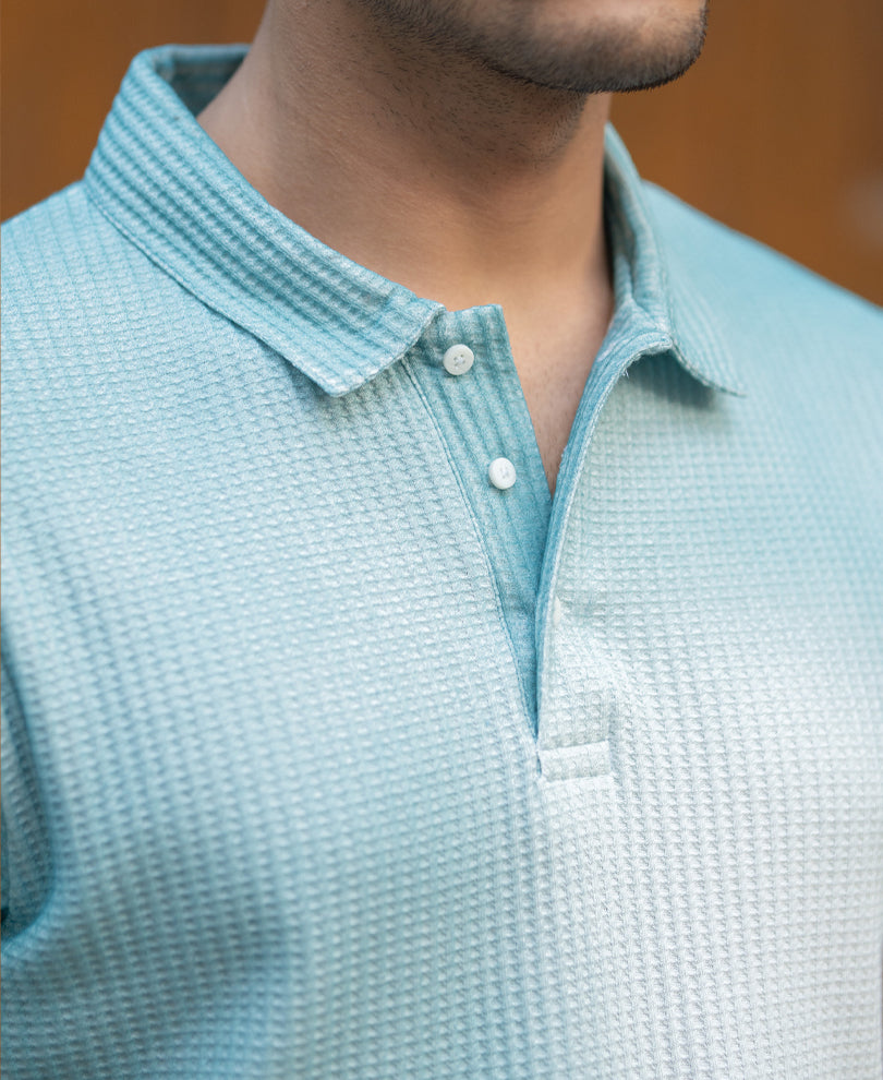 Aqua Blue Sprayed Polo T-Shirt.