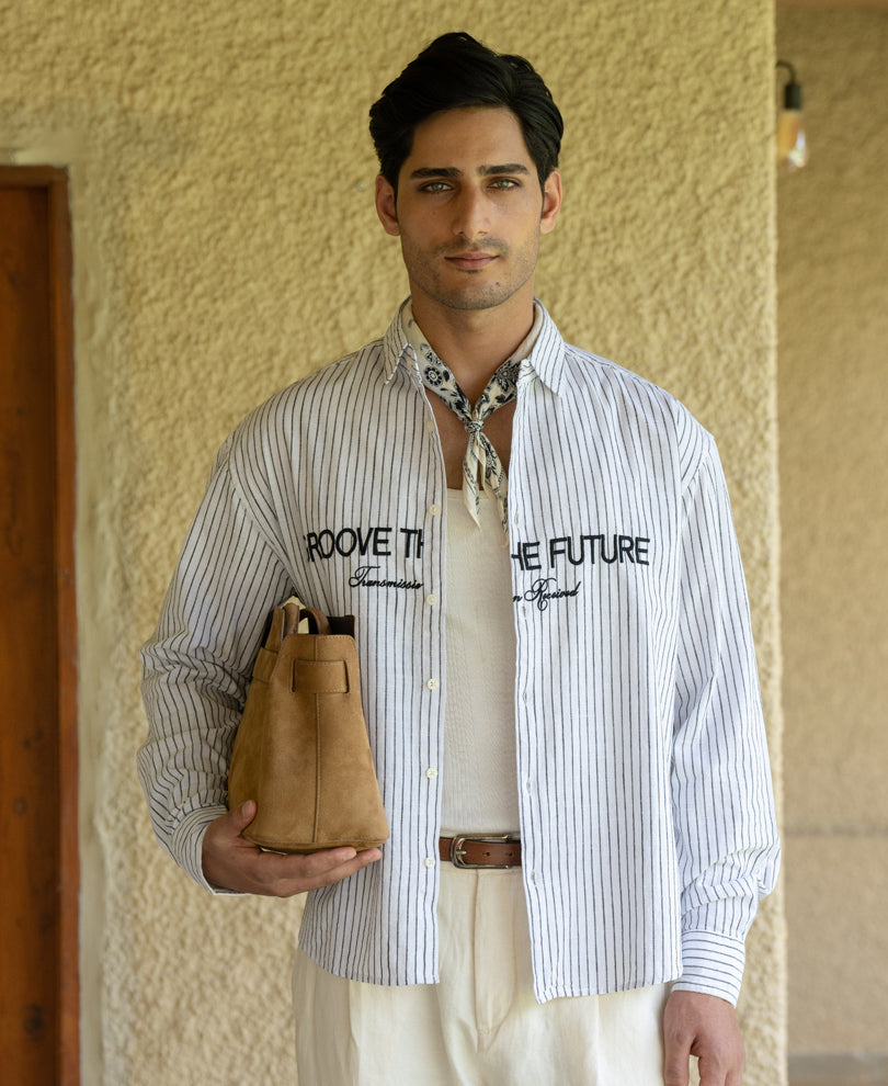 White Embroidered Stripe Shirt 100% Cotton