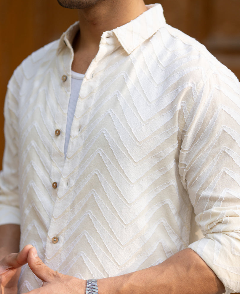 Off White Jacquard Shirt.