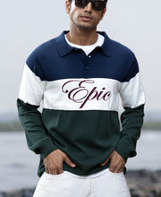 Navy And Green Panelled Polo T-Shirt.