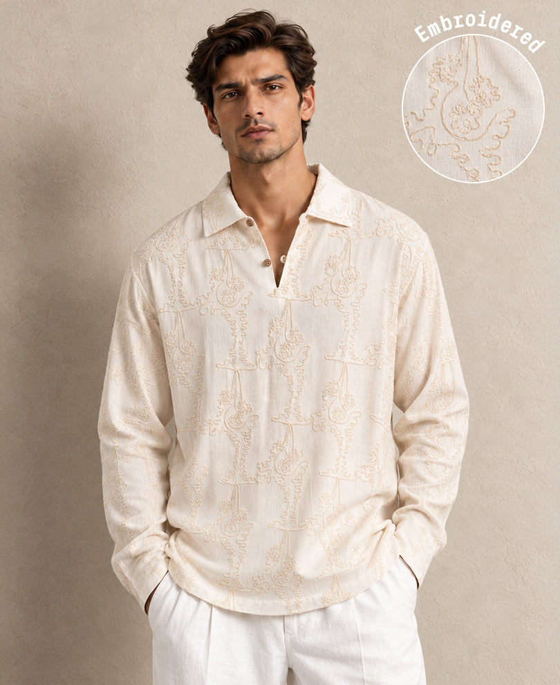 Cream Embroidered Kurta Shirt