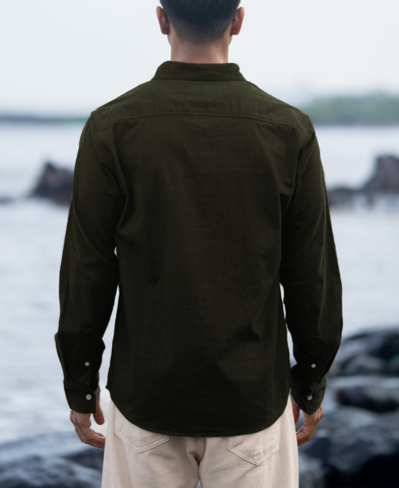 Dark Olive Corduroy Buttondown Shirt.