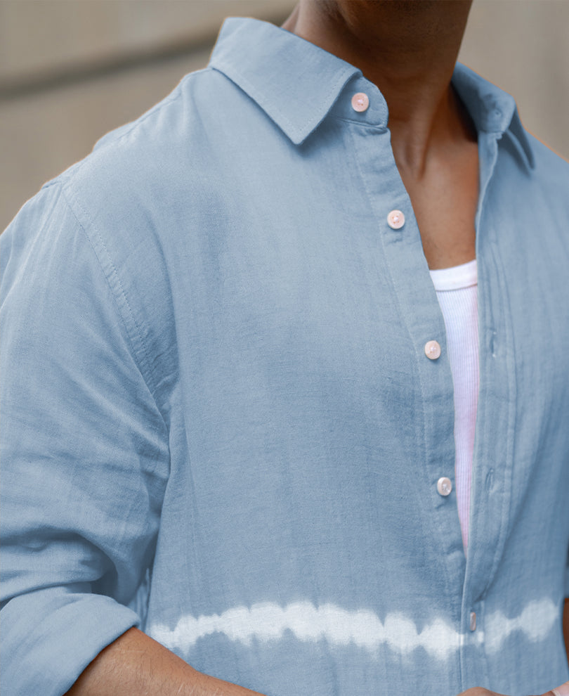 Light Blue Tie-Dye Cotton Shirt.