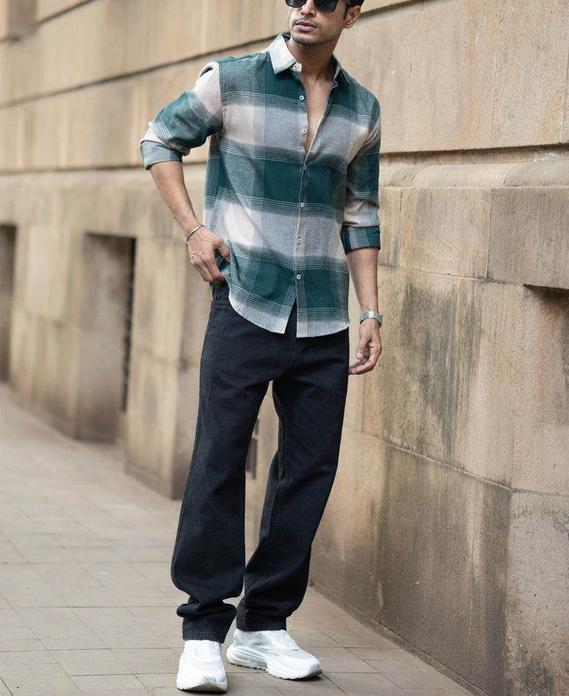 Green Lightweight Flannel Check Shirt.
