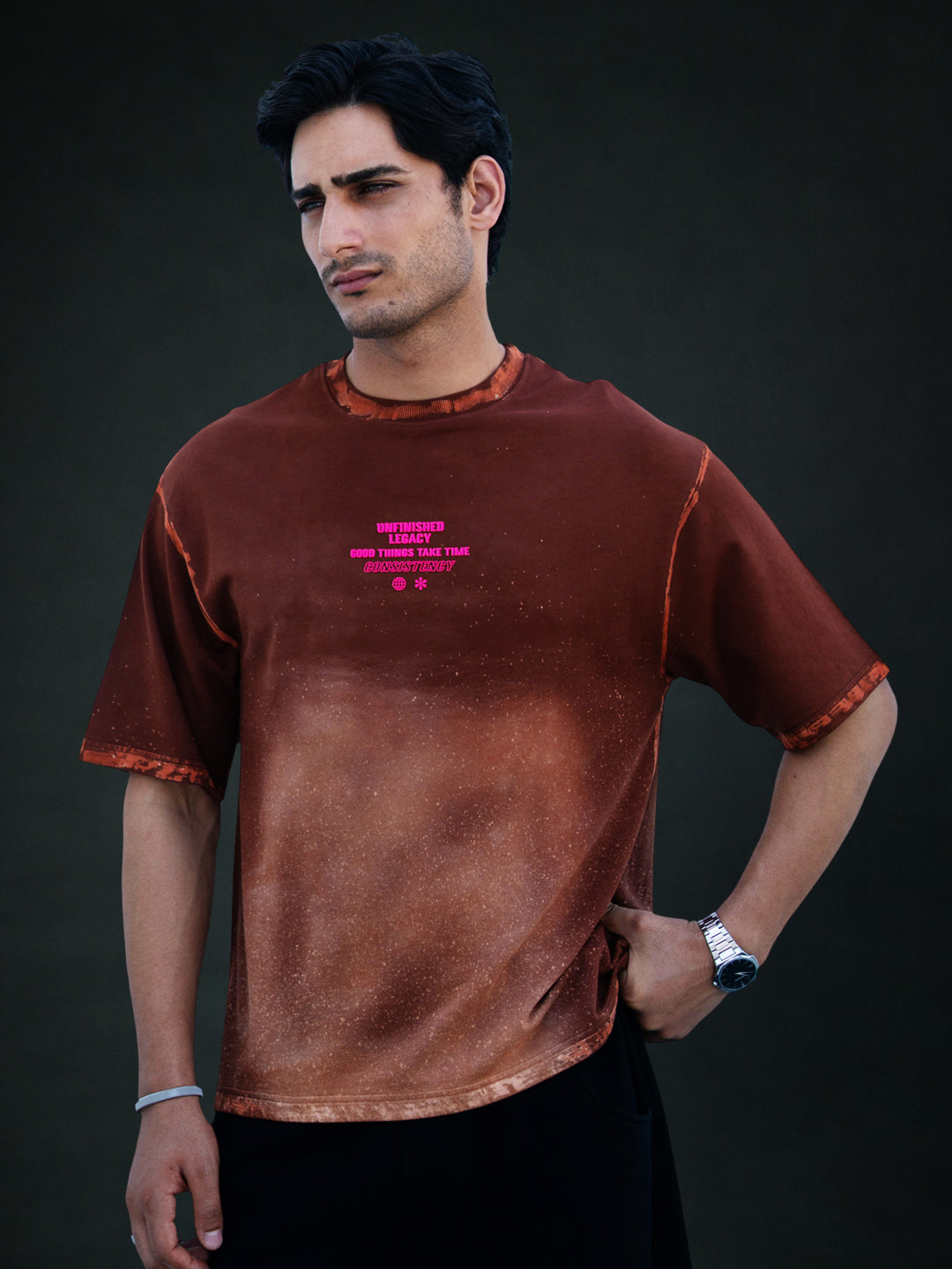 Brown Sprayed Graphic T-Shirt.