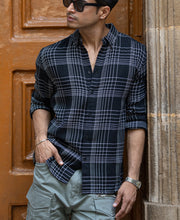 Black Structured Checked Shirt.