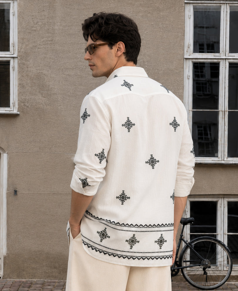 Off White Embroidered Shirt 100% Cotton