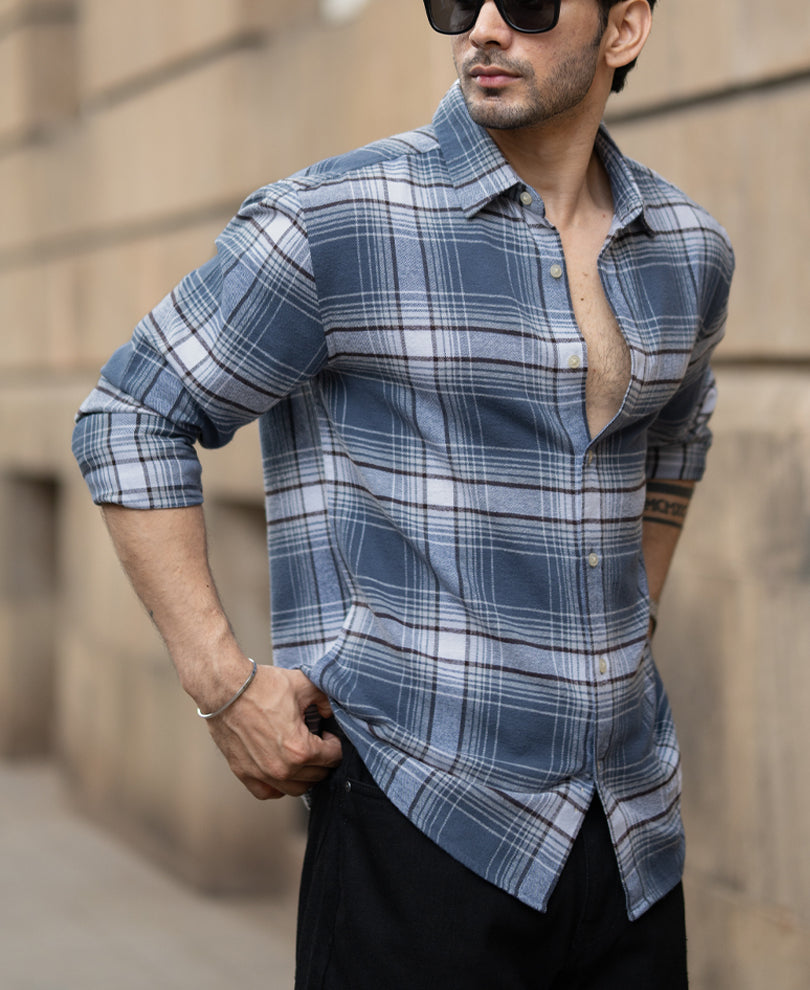 Grey Sky Structured Checks Shirt.