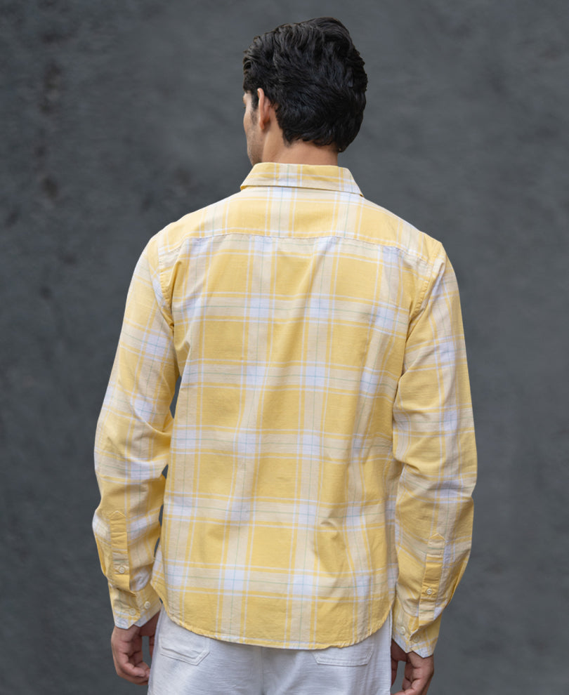 Yellow Lightweight Cotton Checks Shirt.