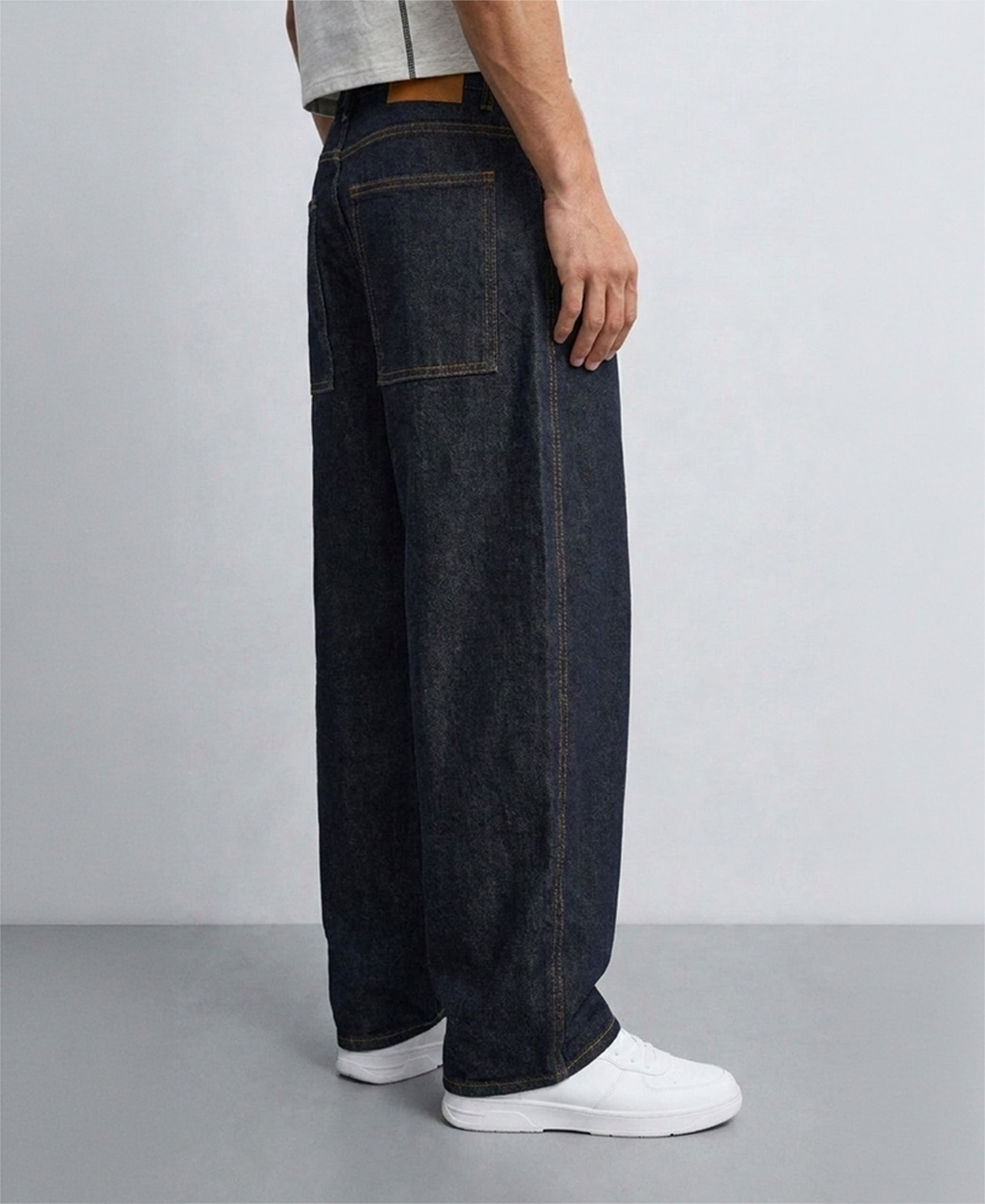 Dark Blue Barrel Fit Jeans