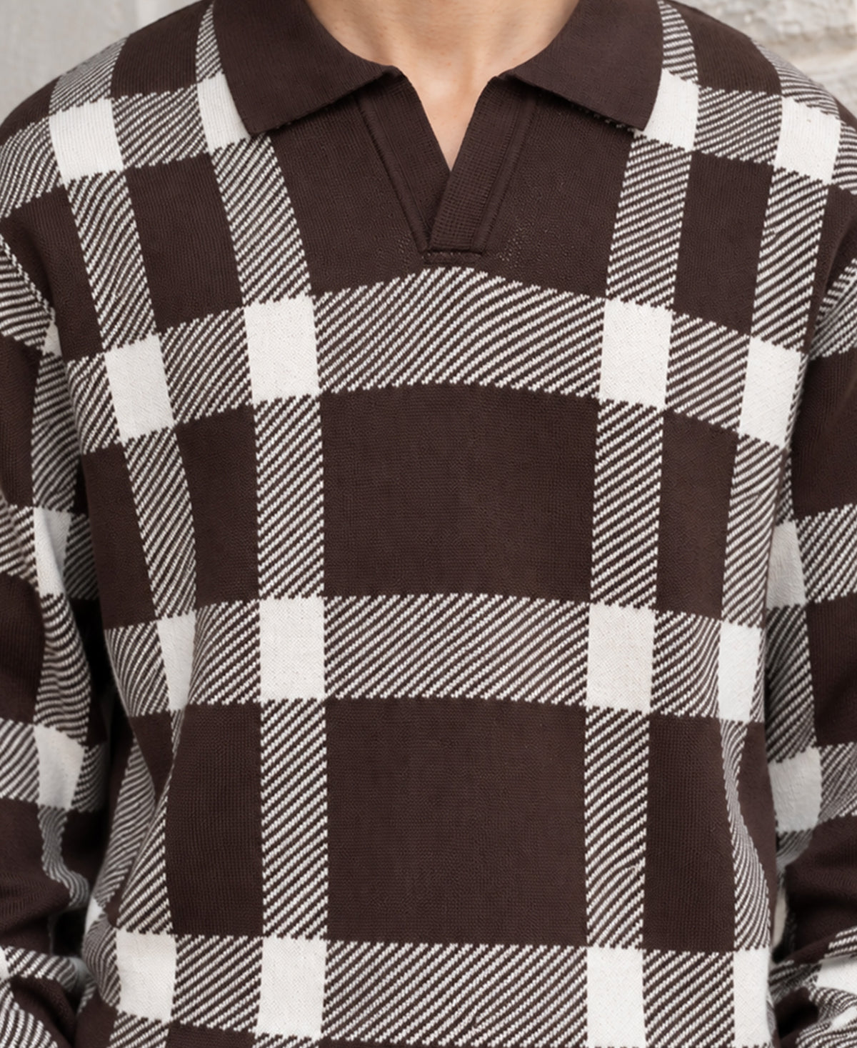 Brown Checks Knitted T-Shirt