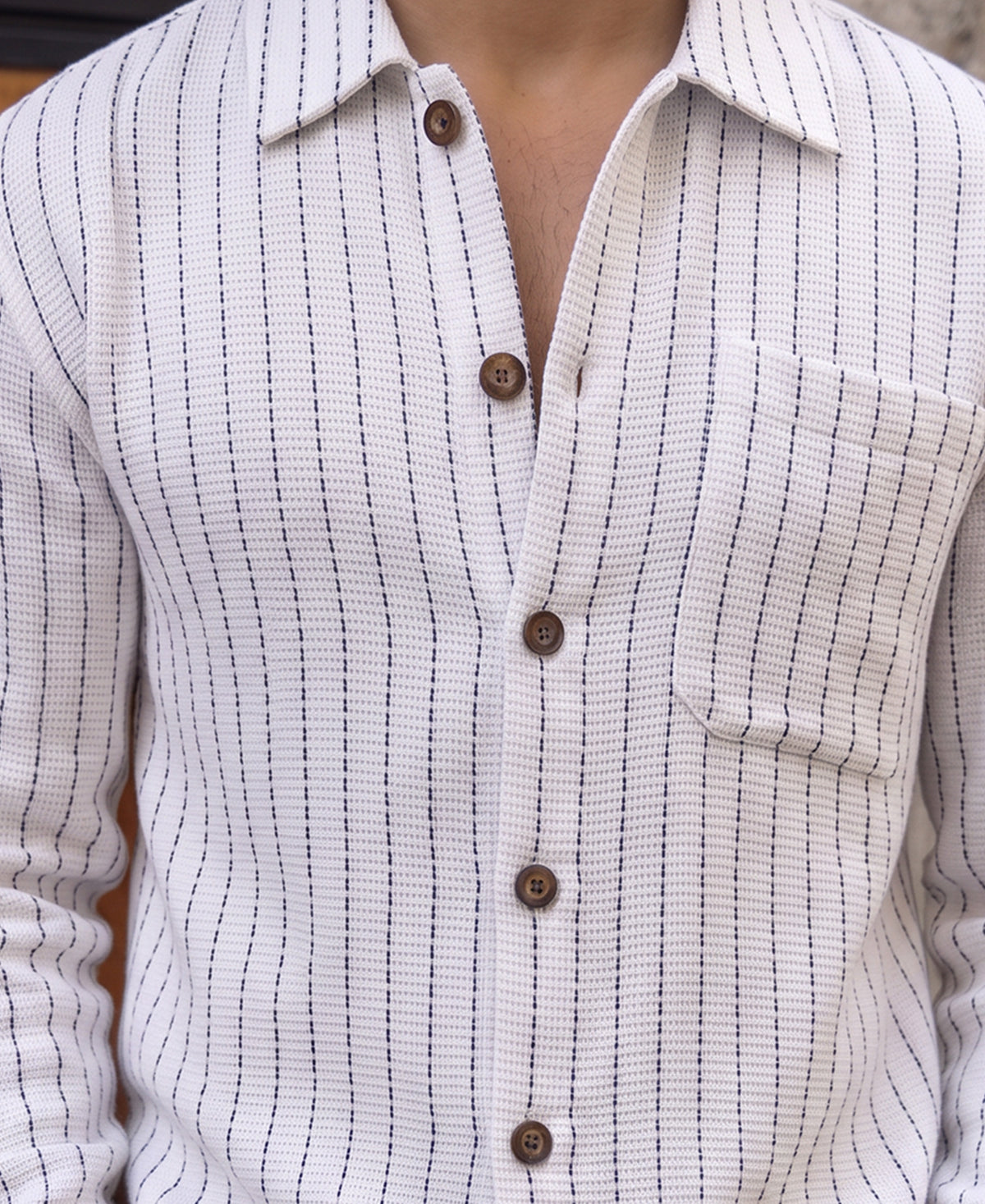White Structure Stripe Overshirt