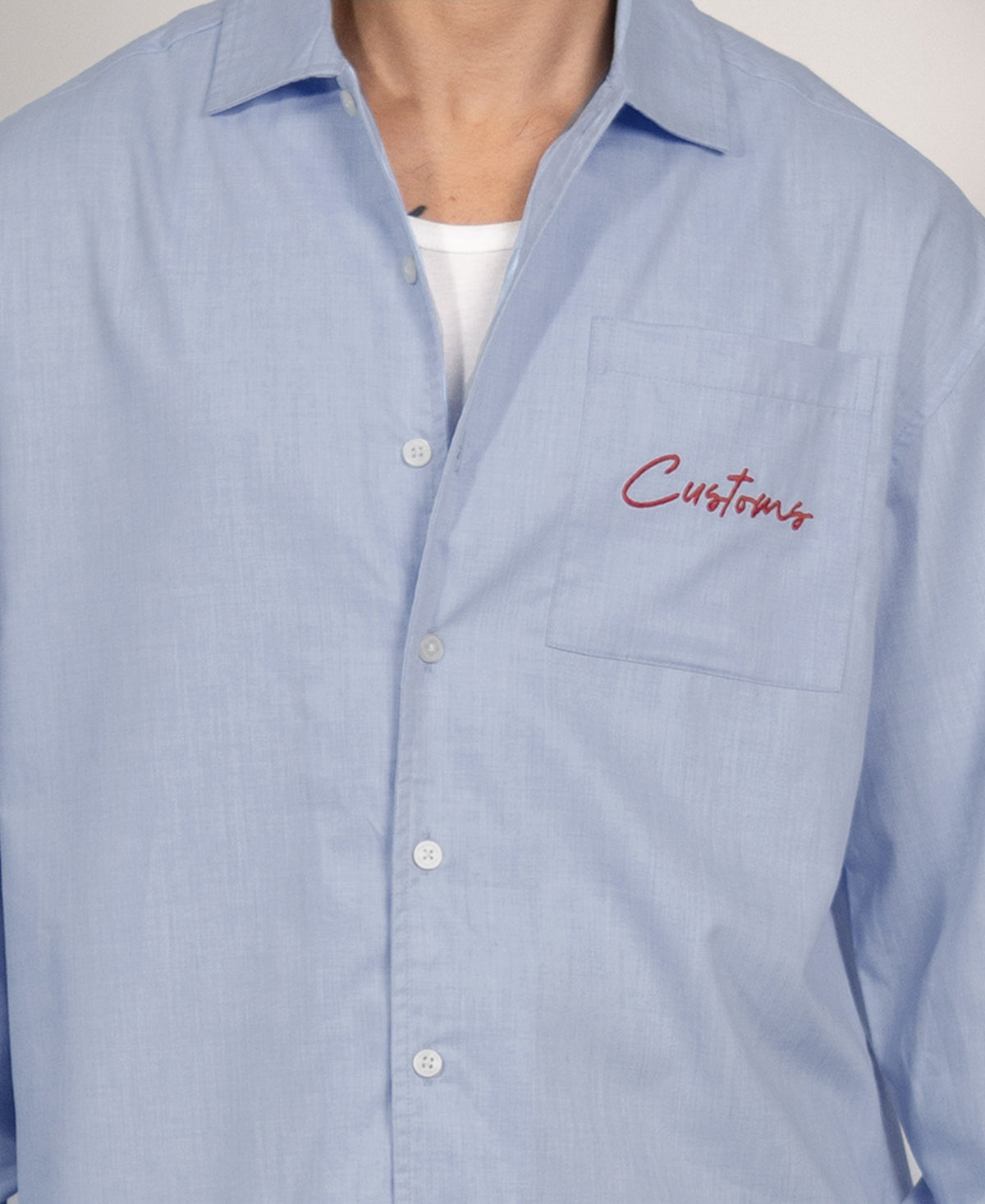 Blue Melange Embroidered Shirt 100% Cotton