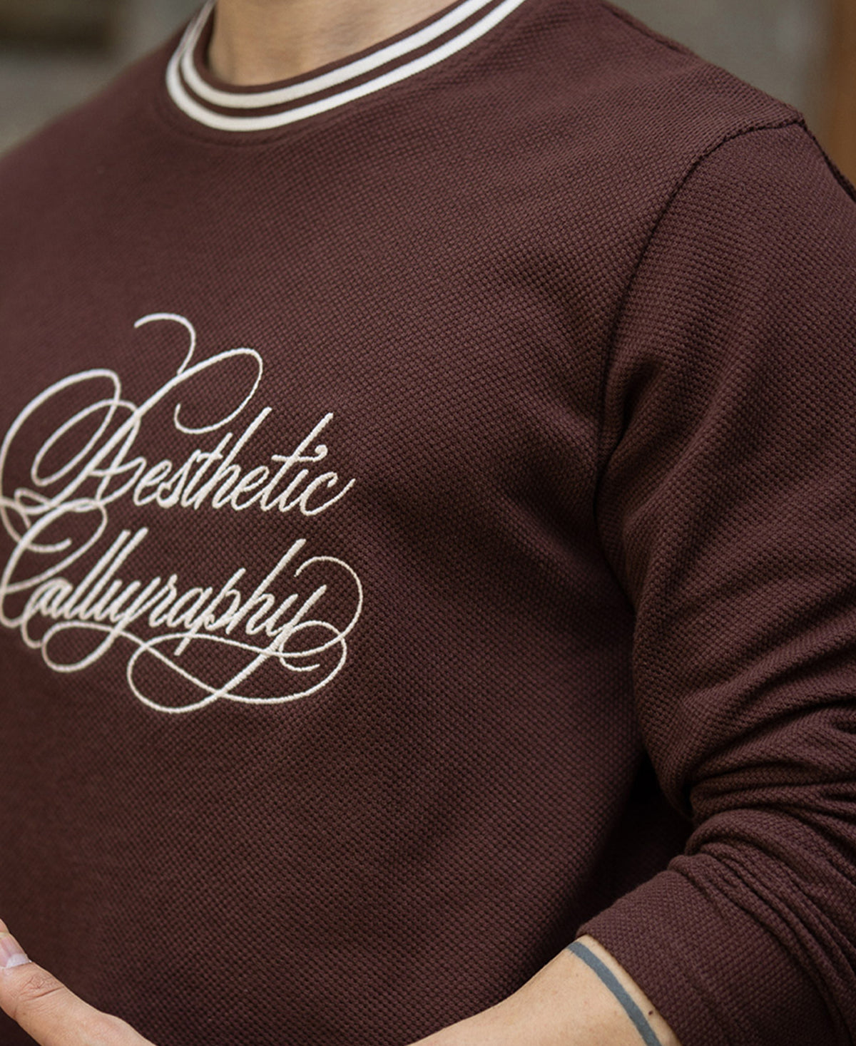 Brown Knit Embroidered T-Shirt