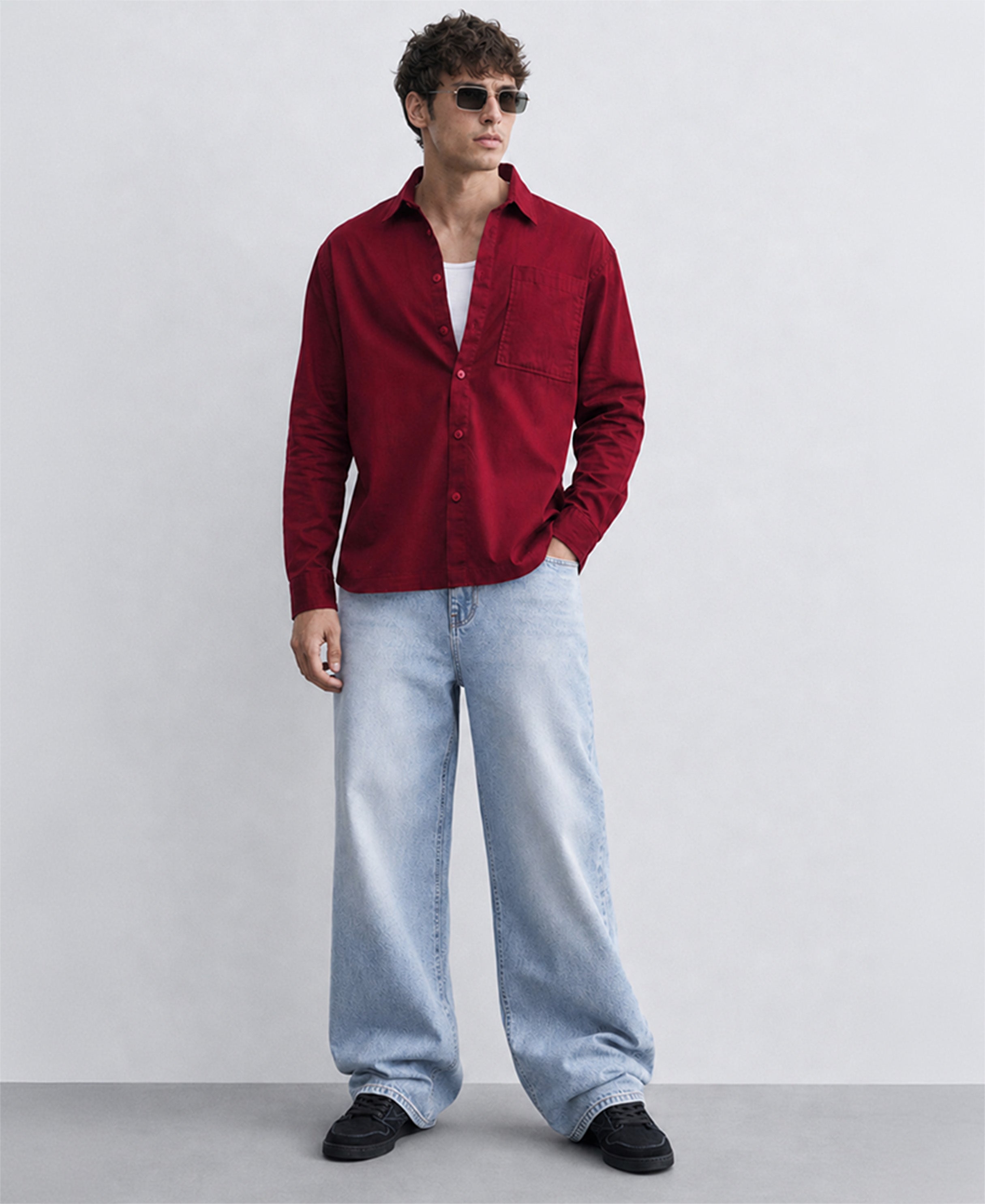 Red Structured Cotton Shirt