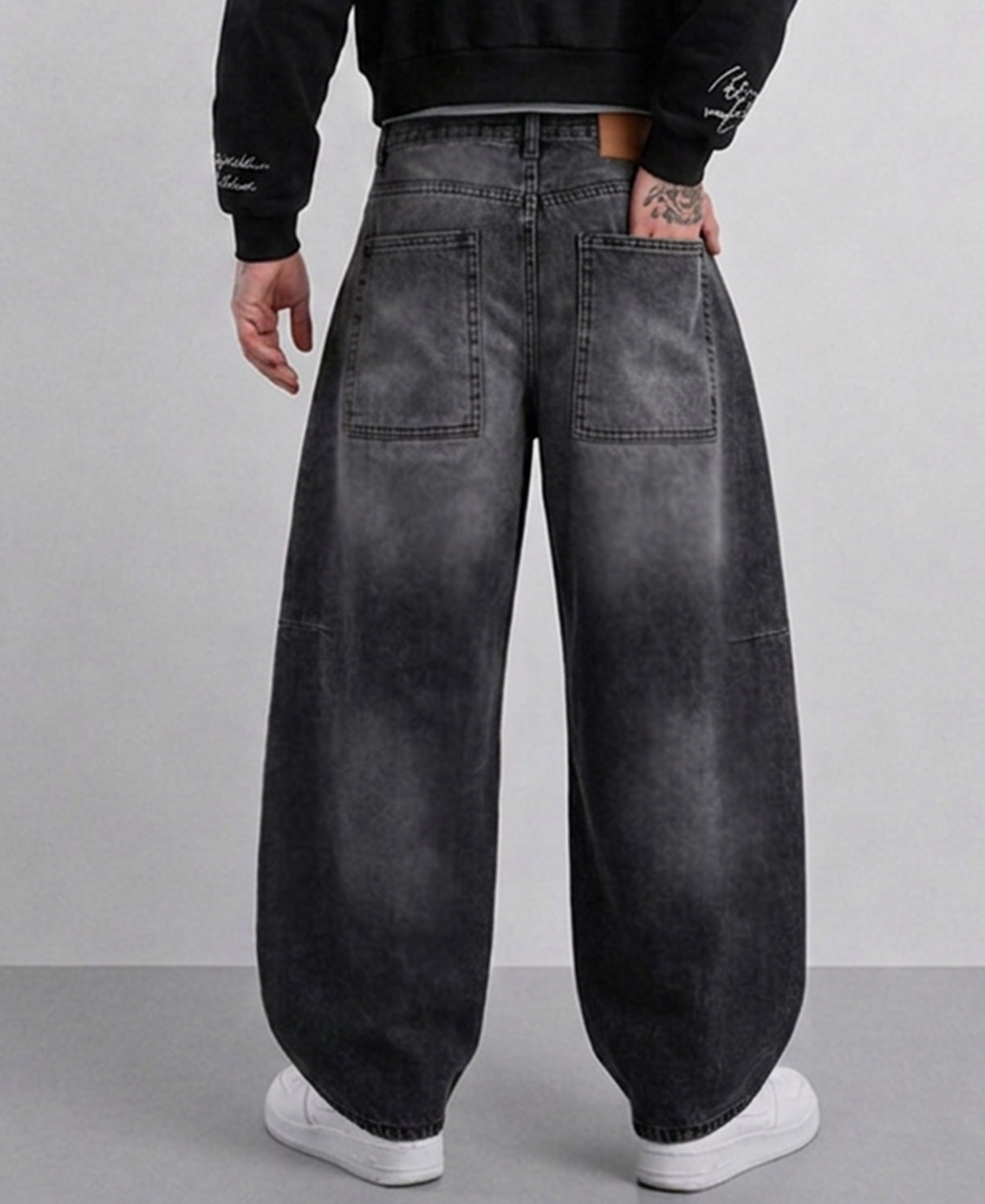 Charcoal Panelled Barrel Jeans