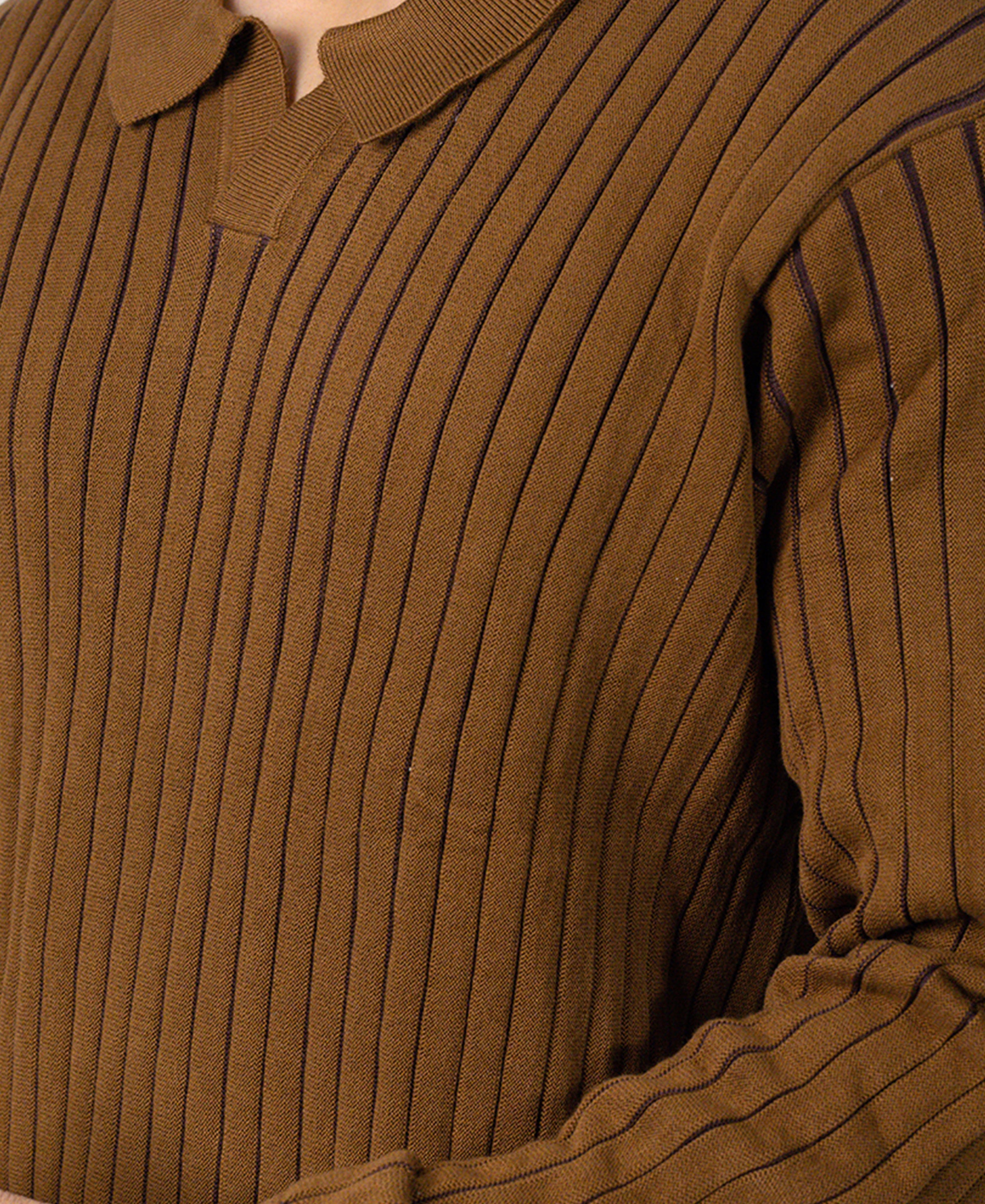 Brown Striped Knit T-Shirt