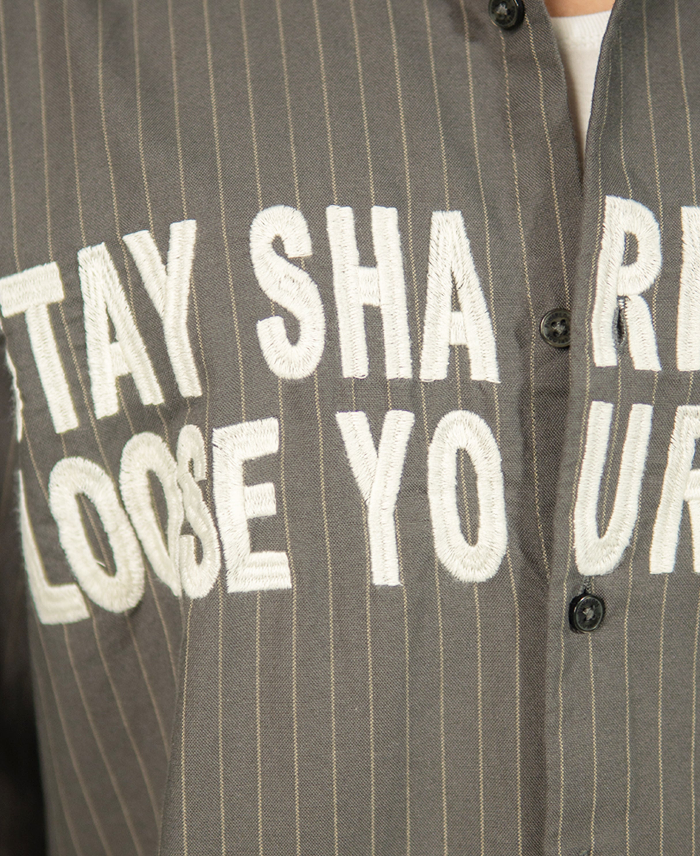 Grey Embroidered Stripe Shirt