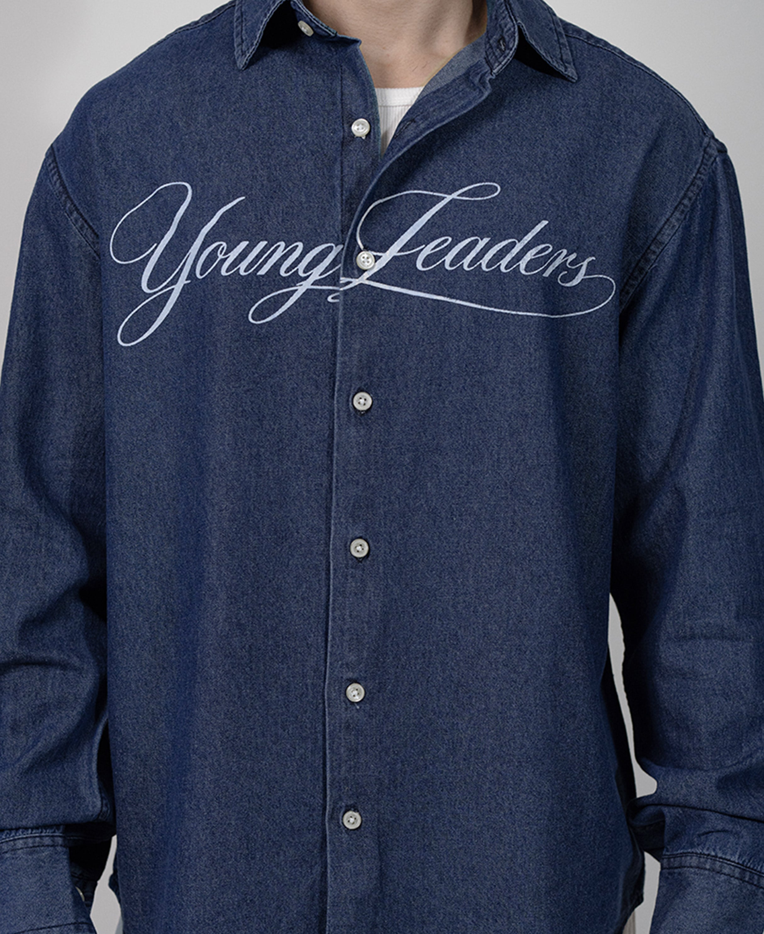 Blue Printed Denim Shirt