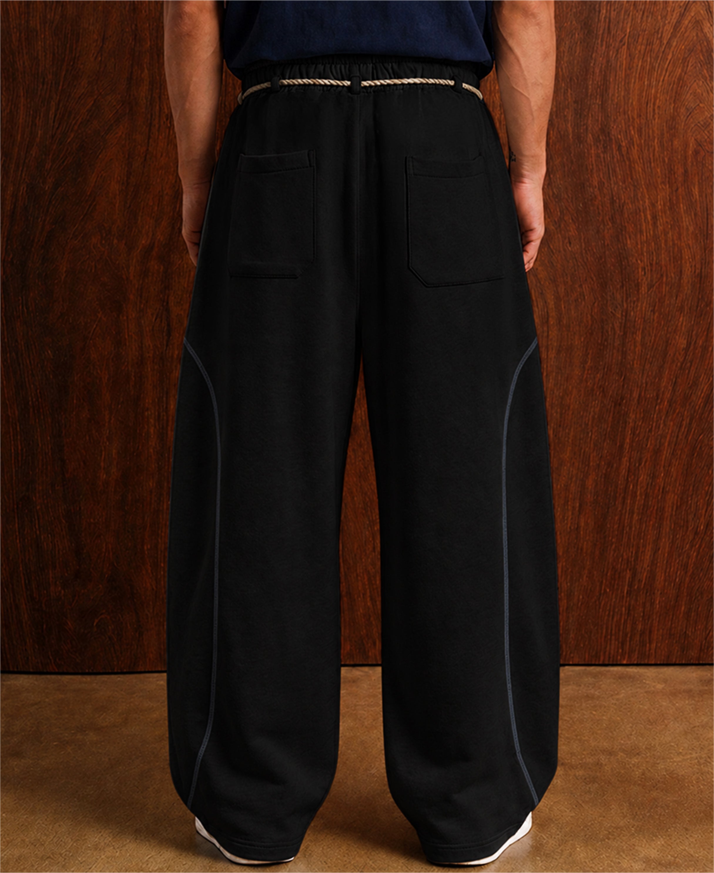 Black Paneled Baggy Trackpant
