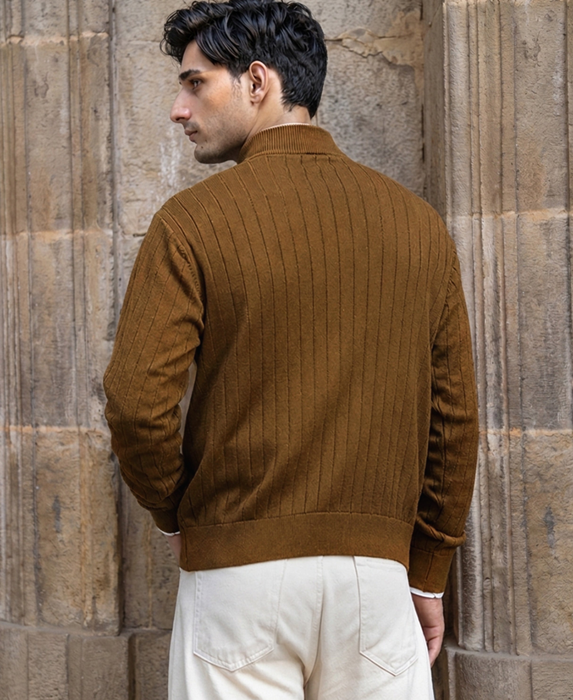 Tan High Neck Cotton Sweater 100% Cotton