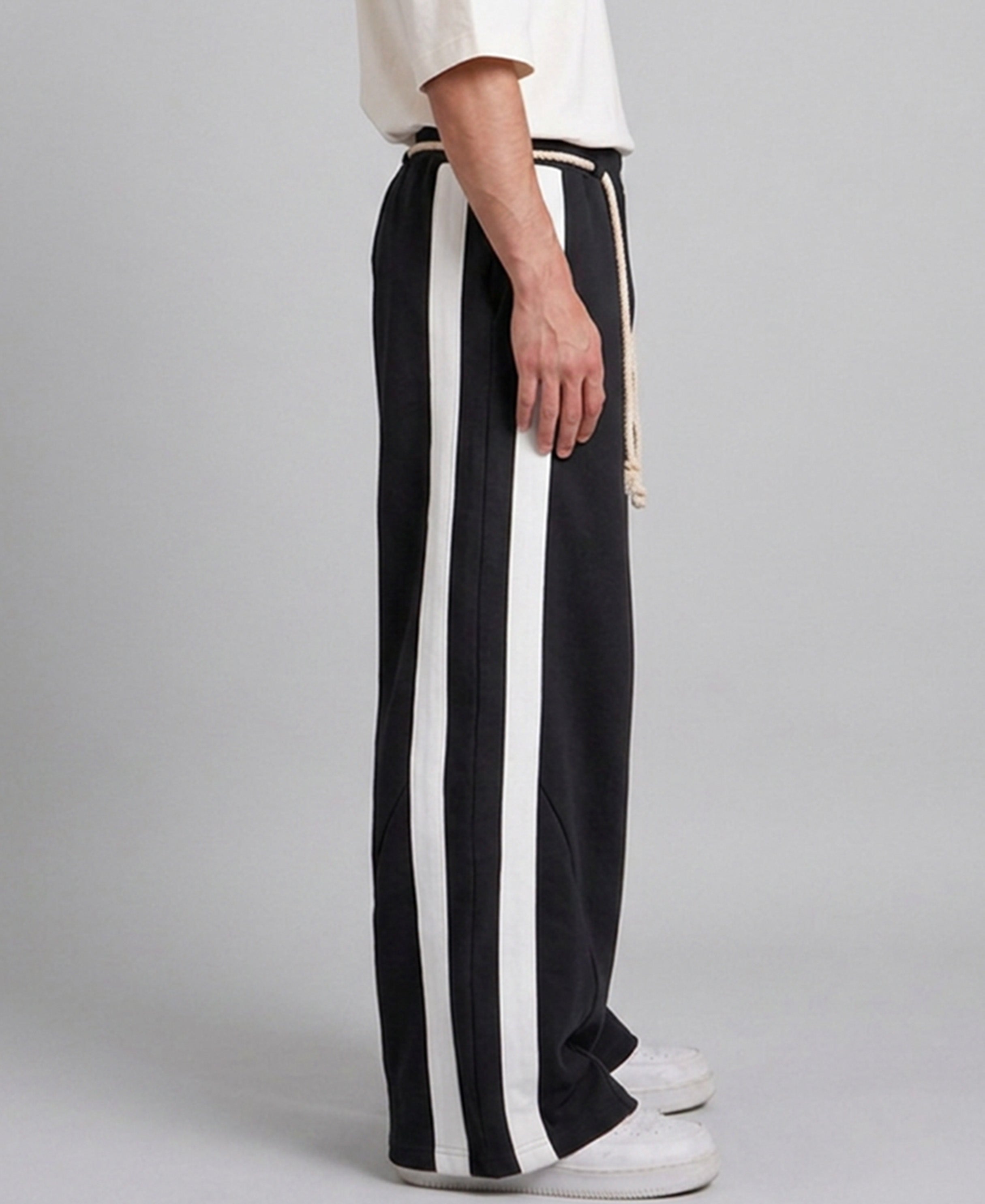 Black Panelled Barrel Fit Trackpant