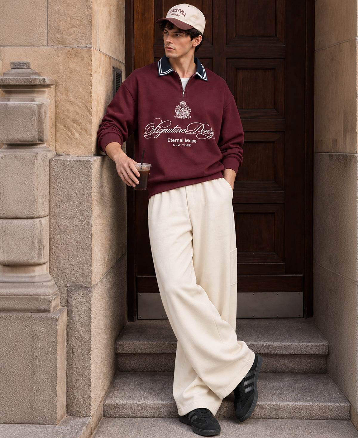 Wine Contrast Collar Polo T-Shirt